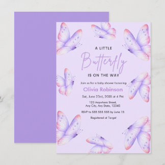 Paarse Een Kleine Vlinder Baby Shower Kaart