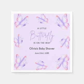 Paarse Een Kleine Vlinder Baby Shower Servet