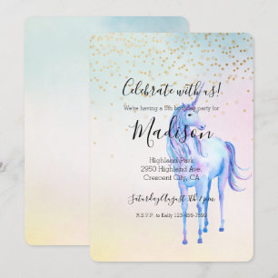 Paarse Eenhoorn Aqua Roze Geel Goud Confetti Kaart