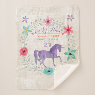 Paarse Eenhoorn Baby Meisje Stats Waterverf Krans Sherpa Deken