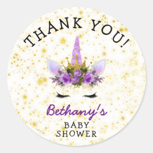 Paarse Eenhoorn Baby shower gunst Ronde Sticker