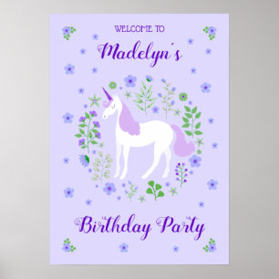 Paarse Eenhoorn Faux Paarse Glitter Verjaardag Poster