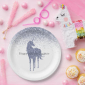 Paarse Eenhoorn Glitter gepersonaliseerd Papieren Bordje (Feest)