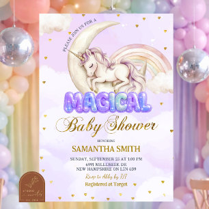 Paarse Eenhoorn Magische meisje baby shower Kaart