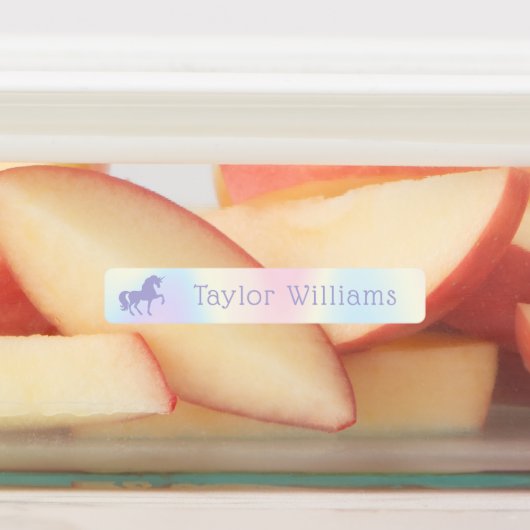 Paarse eenhoorn pastel regenboog kinder waterdicht labels (Aangebracht)