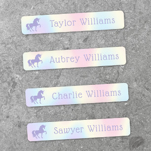 Paarse eenhoorn pastel regenboog kinder waterdicht labels