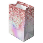 Paarse Eenhoorn Regenboog Glitter Medium Gift Bag Medium Cadeauzakje (Achterkant Gekanteld)