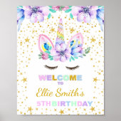 Paarse Eenhoorn Verjaardagsfeest Welkomstbord Poster (Voorkant)