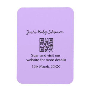 Paarse eenvoudige baby shower q r code voeg naam t magneet