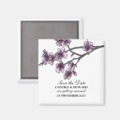 Paarse Eenvoudige Cherry Blossom sparen de Datum M Magneet (Voorkant / Achterkant)