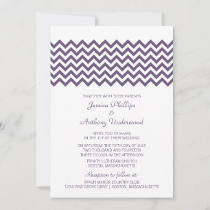 Paarse Eenvoudige Chevron Wedding Invite Kaart