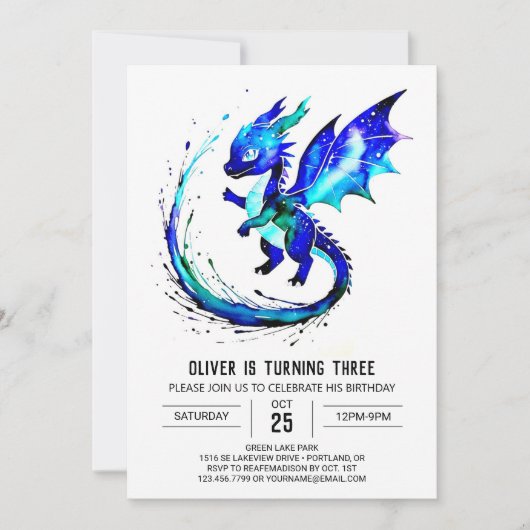 Paarse eenvoudige Dragon Digital Boy Verjaardag Kaart (Voorkant)