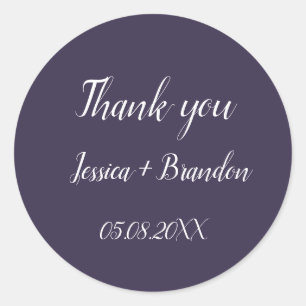Paarse eenvoudige elegante minimalistische bruilof ronde sticker