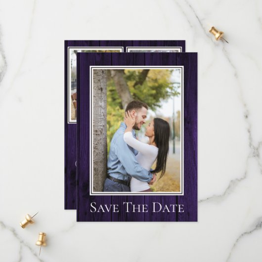Paarse Eenvoudige Rustieke Foto Bewaar de Datum Save The Date (Voorkant / Achterkant in situ)