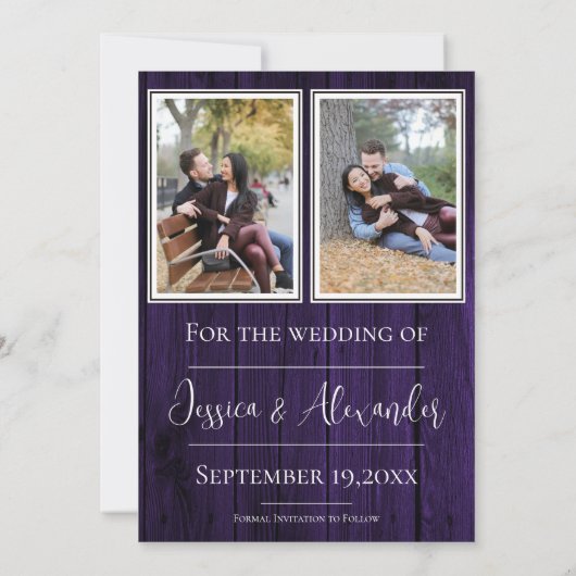 Paarse Eenvoudige Rustieke Foto Bewaar de Datum Save The Date (Achterkant)