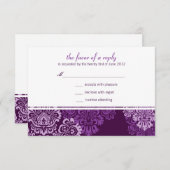Paarse Eggplant Damask Wedding Response Kaart (Voorkant / Achterkant)
