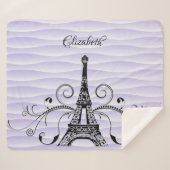 Paarse Eiffel Tower Flourish Sherpa Blanket Sherpa Deken (Voorkant (horizontaal))