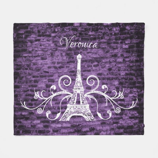 Paarse Eiffel Tower Grunge Fleece Blanket (Voorkant (Horizontaal))