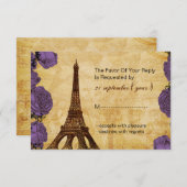 paarse  Eiffeltoren Bruiloft RSVP 3.5 x 5 (Voorkant / Achterkant)