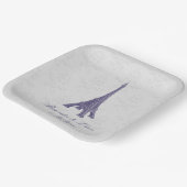 Paarse Eiffeltoren Damast Bruidsdouche Papieren Bordje (Gebogen)