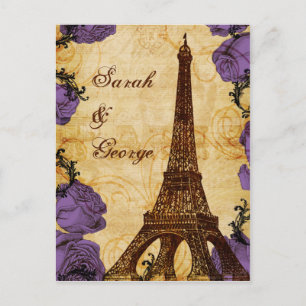 paarse  eiffeltoren Paris bruiloft rsvp Uitnodiging Briefkaart