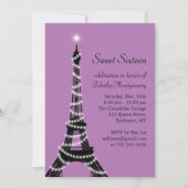 Paarse Eiffeltoren Sweet 16 Uitnodiging (Voorkant)