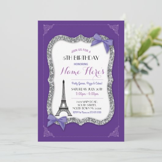 Paarse Eiffeltoren van Paris Birthday Girl Kaart (Staand voorkant)