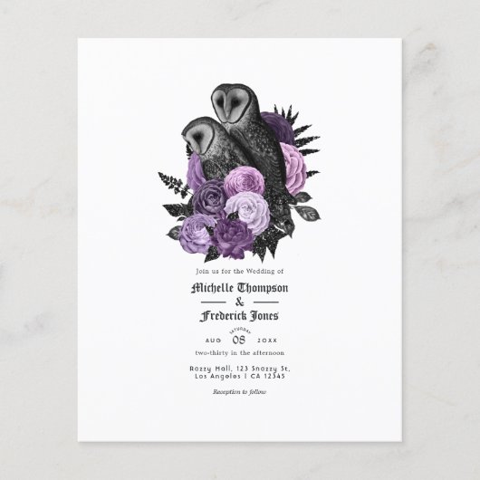  Paarse eigenaar Gothic Wedding Invitation Flyer (Voorkant)