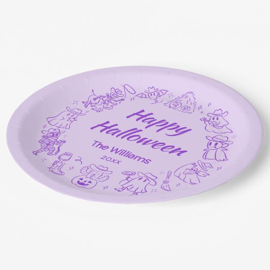 Paarse eigenzinnige hand getekend cowboy Happy Hal Papieren Bordje (Gekanteld)