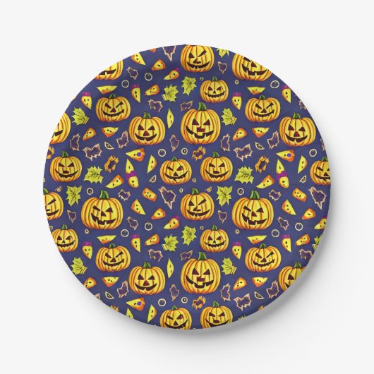 Paarse eikels en pompoen Halloween Papieren Bordje (Voorkant)