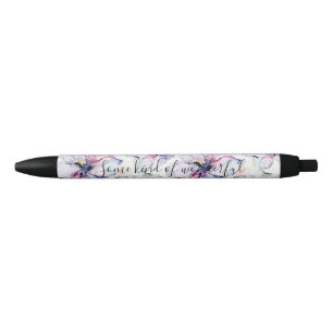 Paarse Eilandbloemen Zwarte Inkt Pen
