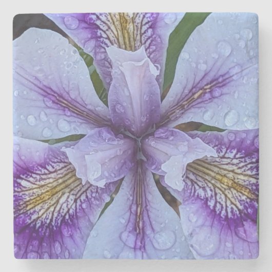 Paarse eindeloze Iris Floral Stenen Onderzetter (Voorkant)