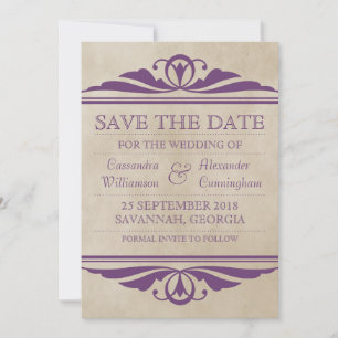 Paarse Elegant Deco sparen de Datum uitnodigen Save The Date