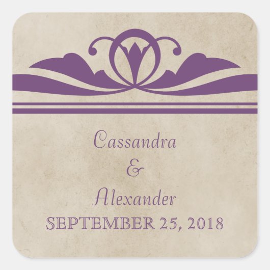 Paarse Elegant Deco Wedding Stickers (Voorkant)
