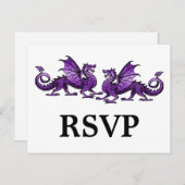 Paarse Elegant Dragons Response Briefkaart (Voorkant / Achterkant)