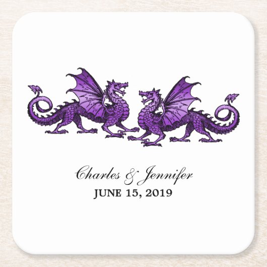 Paarse Elegant Dragons Wedding Paper Onderzetters (Voorkant)