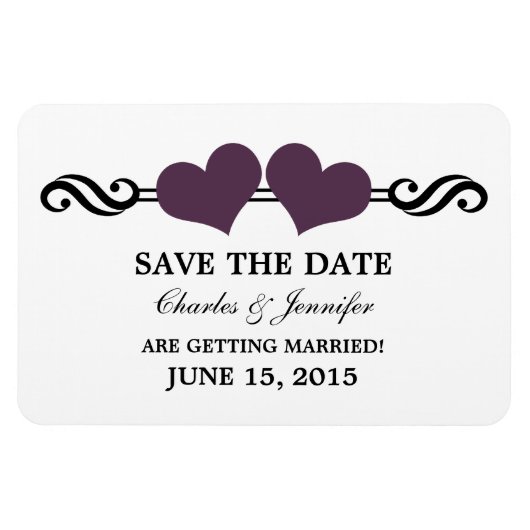 Paarse Elegant Hearts sparen de Magnet van de Datu Magneet (Horizontaal)