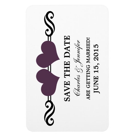 Paarse Elegant Hearts sparen de Magnet van de Datu Magneet (Verticaal)