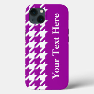 Paarse Elegant Houndstooth met aangepaste tekst iPhone 13 Hoesje