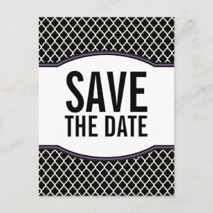 Paarse Elegant Quatrefoil Save the Date Briefkaart