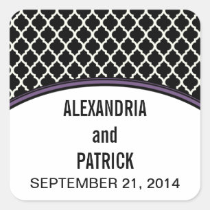 Paarse Elegant Quatrefoil Weddenschappen Vierkante Sticker