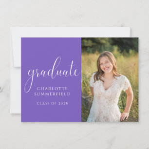 Paarse Elegant Script Afstuderen Foto-uitnodiging Kaart