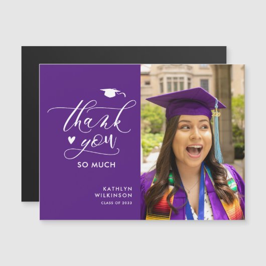 Paarse Elegant Script Photo Afstuderen Hartelijk d (Voorkant / Achterkant)