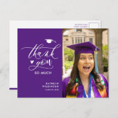 Paarse Elegant Script Photo Afstuderen Hartelijk d Briefkaart (Voorkant / Achterkant)