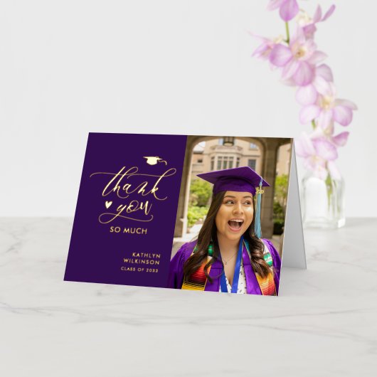 Paarse Elegant Script Photo Afstuderen Hartelijk d Folie Wenskaart (Orchidee)