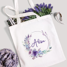 Paarse Elegant Wildflower Boho Waterverf Tote Bag