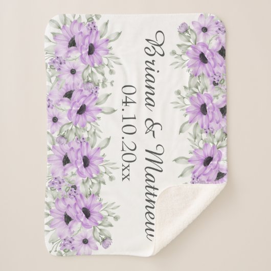 Paarse Elegante Bloemen Vrijgezellenfeest Gift Sherpa Deken (Voorkant)