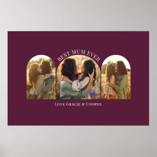 Paarse elegante boog multi foto beste mama poster
