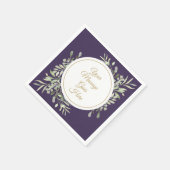Paarse Elegante Gouden Script Groenelementen Servet (Hoek)