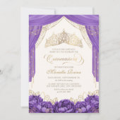 Paarse Elegante Kroonbloem Quinceanera Kaart (Voorkant)